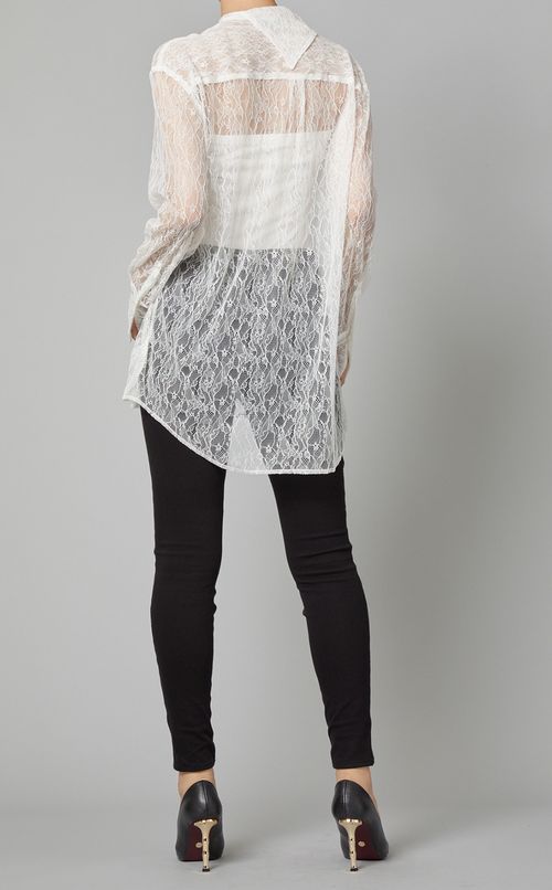 アシンメトリーネックレースシャツ