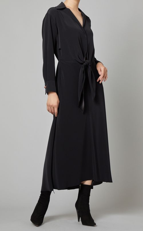 オープンシャツカラーロングドレス