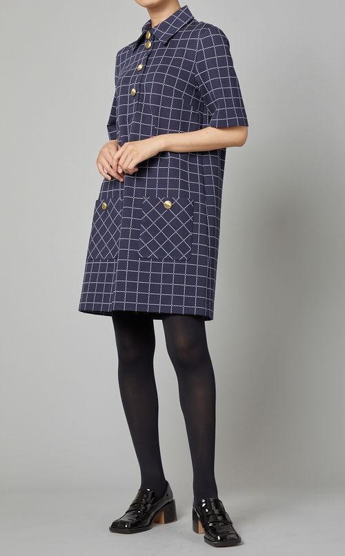 チェック柄ロングポロシャツ