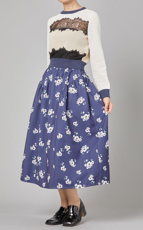 フラワープリントボンディングスカート