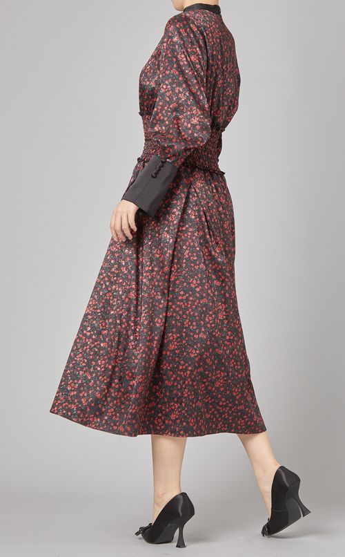 小花プリントジャガードギャザーワンピース