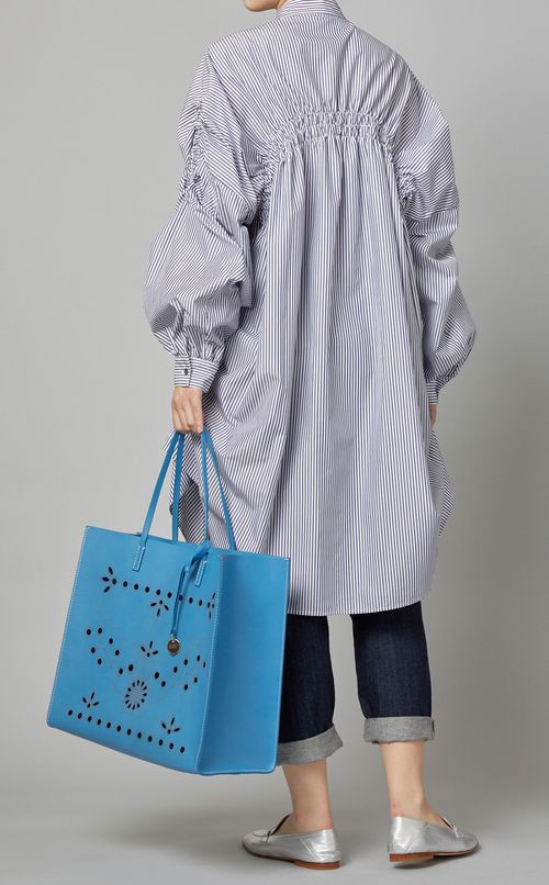 シャーリングストライプロングシャツ