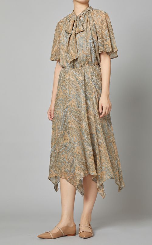 ペイズリー柄ボウタイワンピース