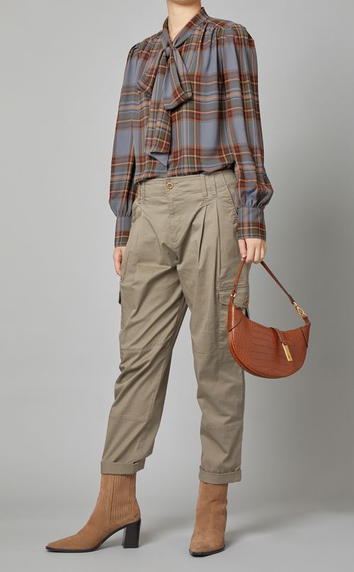 ボウタイチェックブラウス