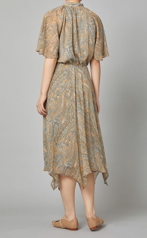 ペイズリー柄ボウタイワンピース