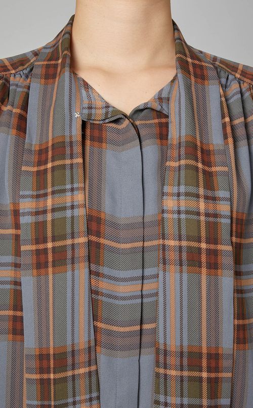 ボウタイチェックブラウス