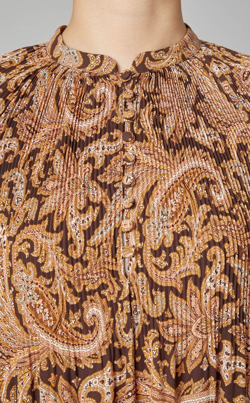 ペイズリーギャザーフレアブラウス