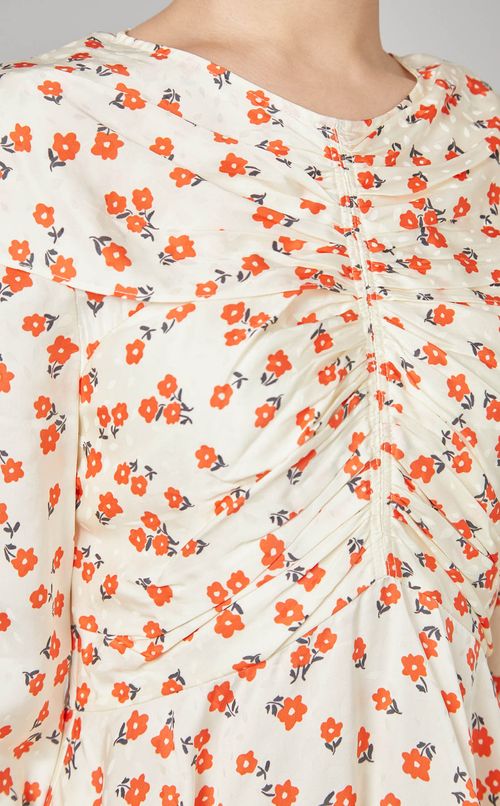 フラワープリントギャザーブラウス