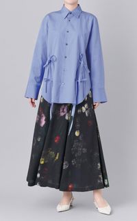 コットンスリットリボンディテールシャツ