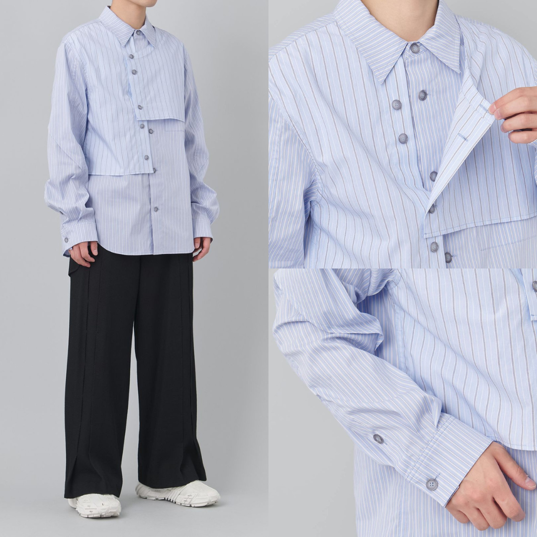 アンダーソンベルのストライプレイヤードシャツ