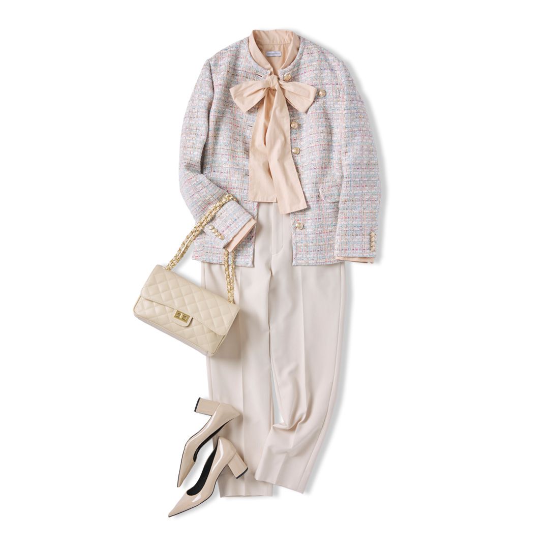 白のツイードジャケットを使ったおすすめコーデ