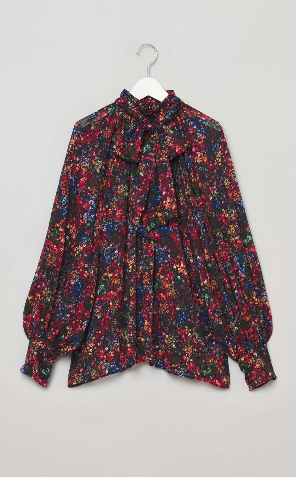 ミニフラワープリン卜ボウタイブラウス