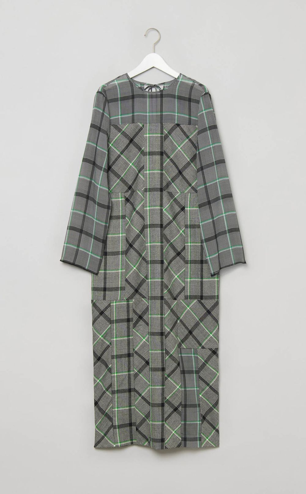 チェックプリントハーフシアーワンピース