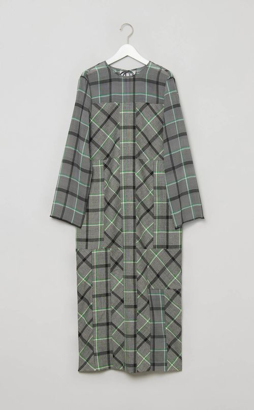 チェックプリントハーフシアーワンピース