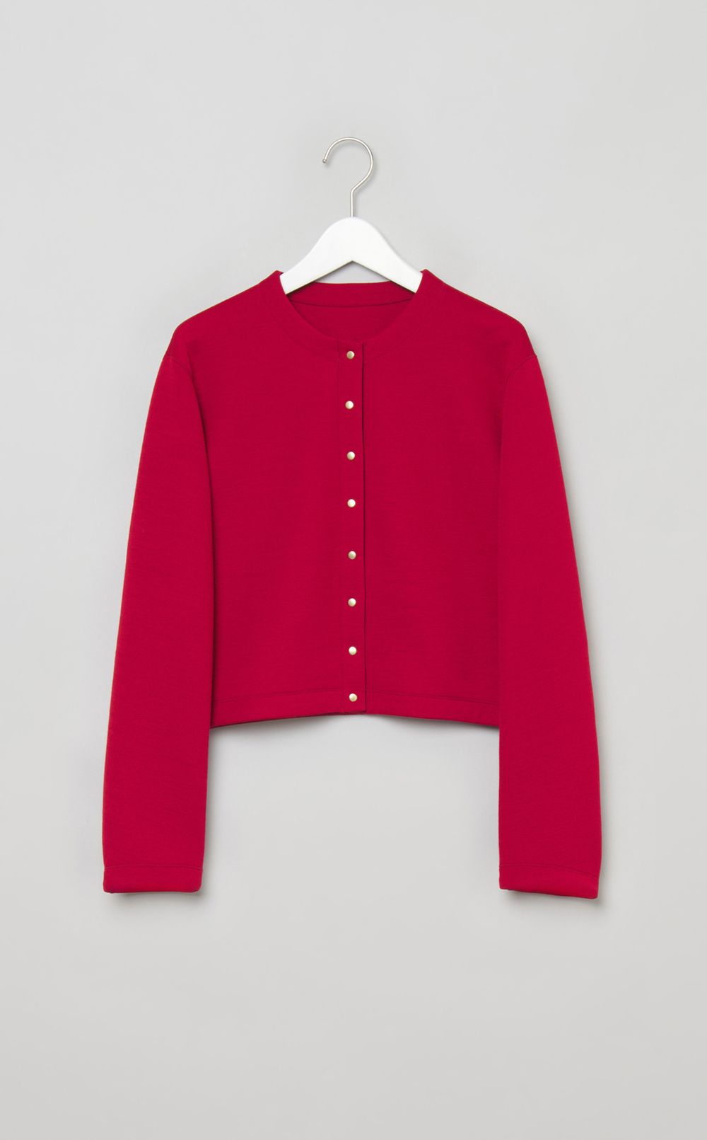 ノーカラードットボタンカーディガン