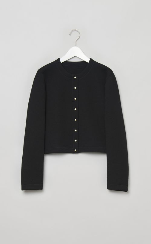 ノーカラードットボタンカーディガン