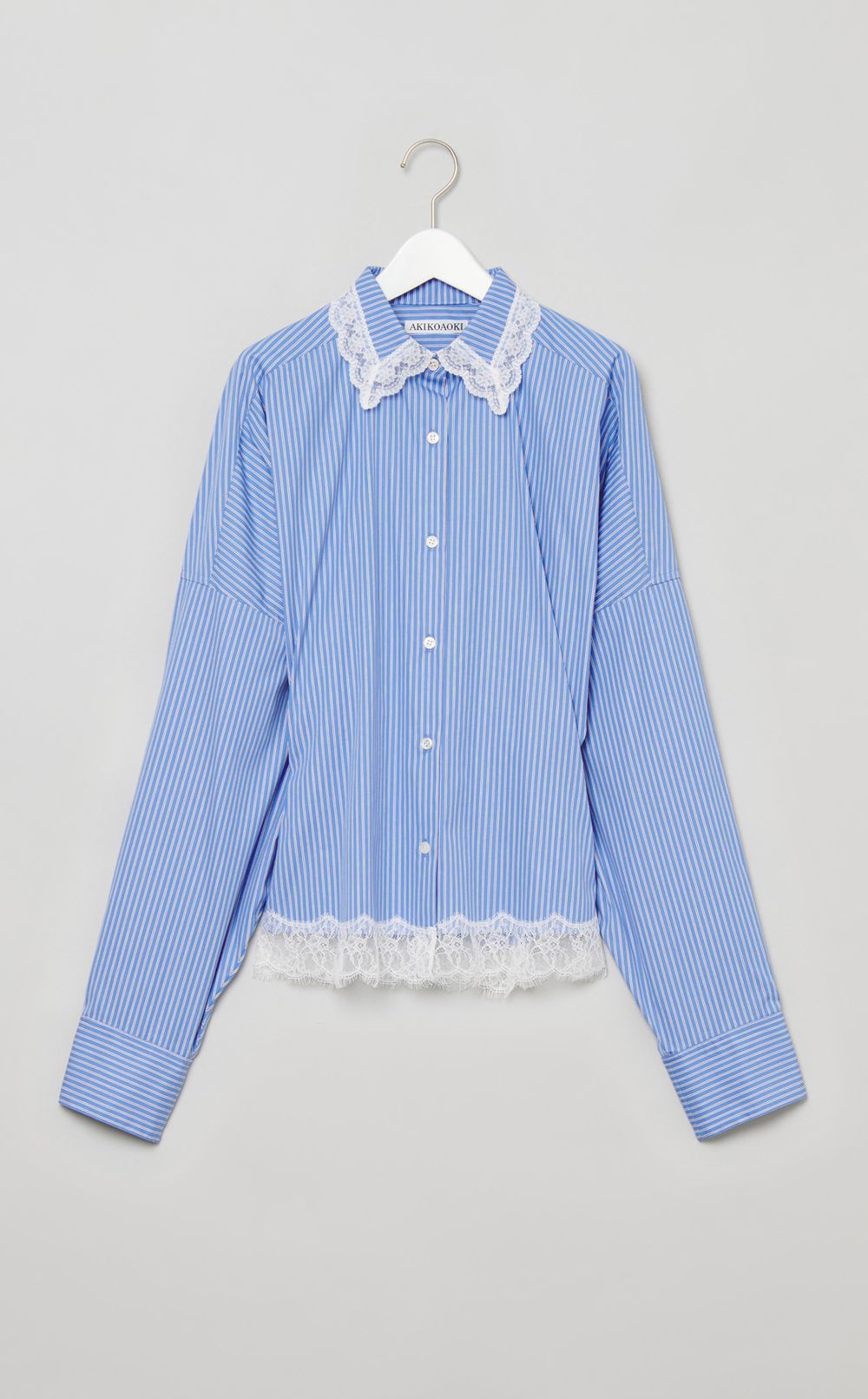 ストライプウエストシェイプレース付シャツ