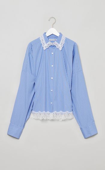 ストライプウエストシェイプレース付シャツ