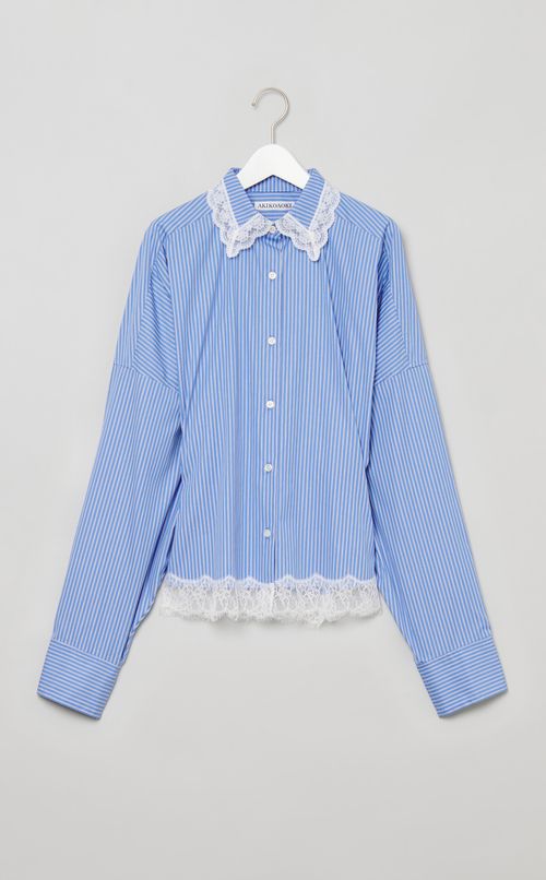 ストライプウエストシェイプレース付シャツ