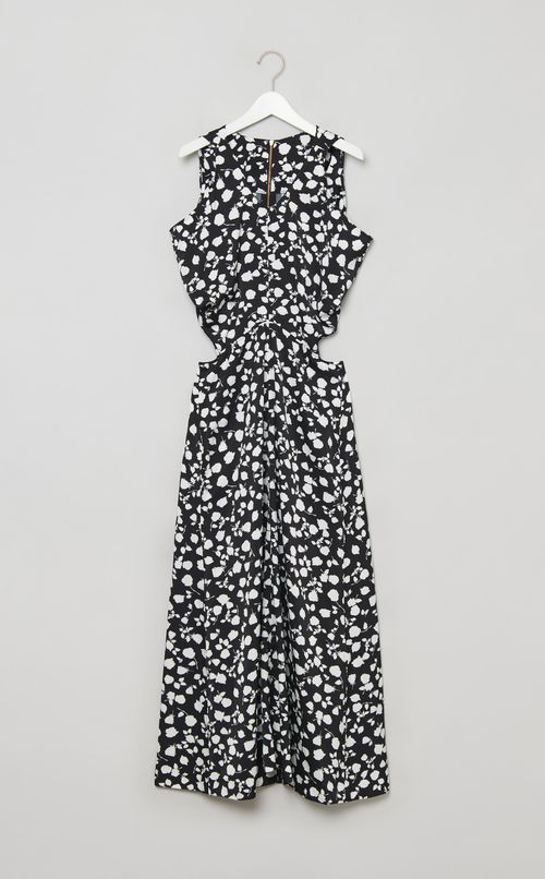 バックオープンフラワープリントワンピース