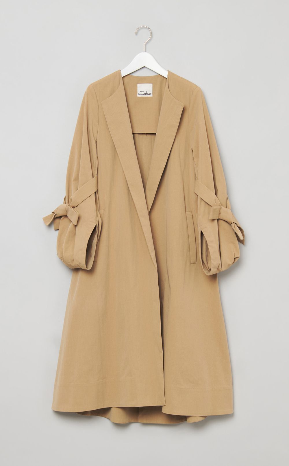 ツイル袖リボンノーカラーコート