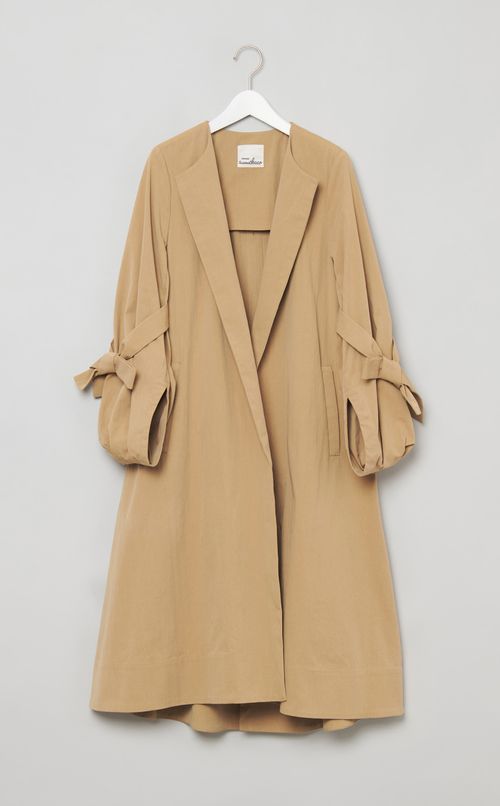 ツイル袖リボンノーカラーコート