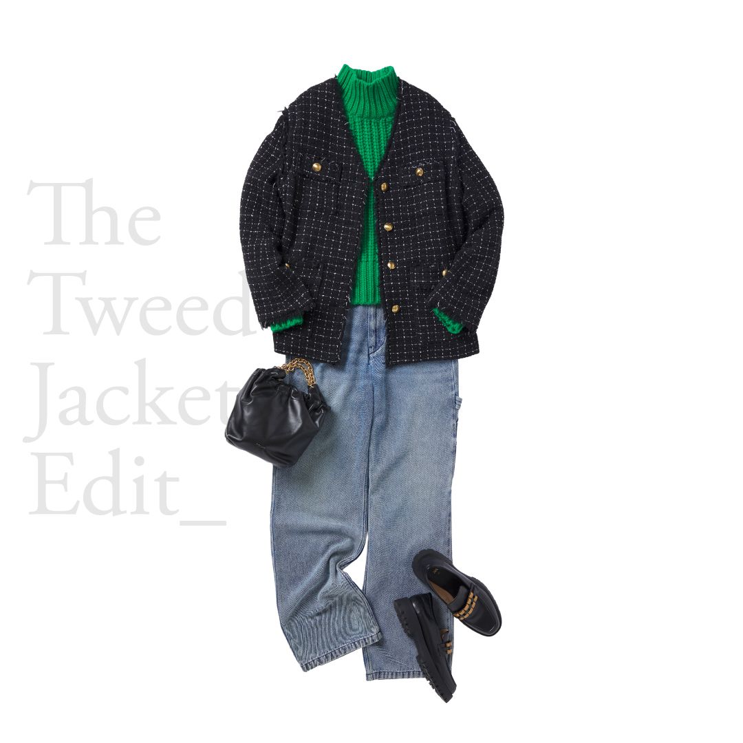 黒のツイードジャケットを使ったおすすめカジュアルコーデ