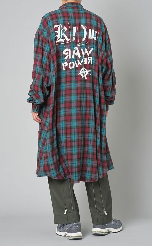 プリントチェックロングシャツ