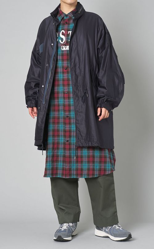 プリントチェックロングシャツ