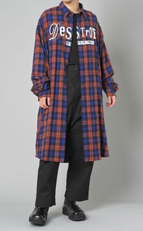 プリントチェックロングシャツ