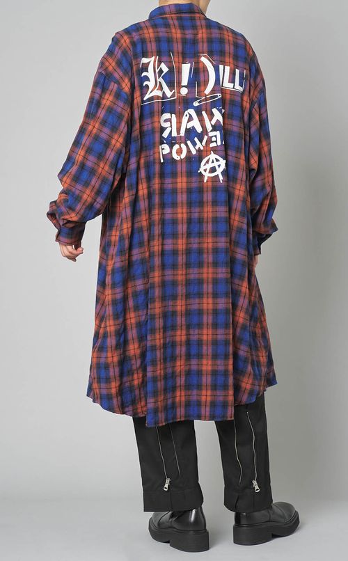 プリントチェックロングシャツ