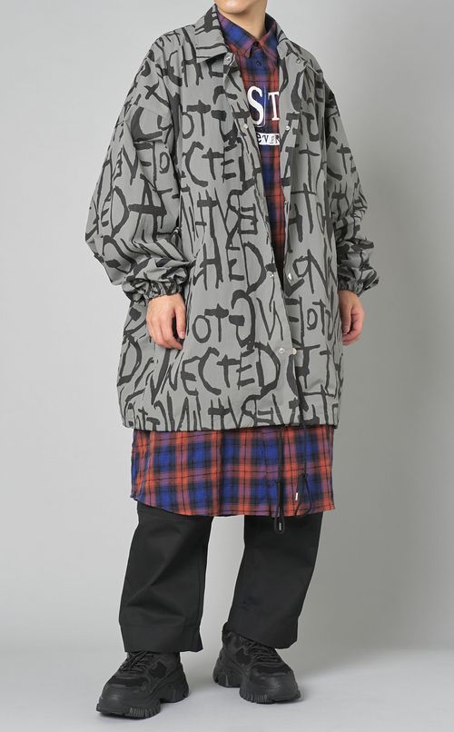 プリントチェックロングシャツ