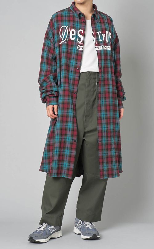 プリントチェックロングシャツ