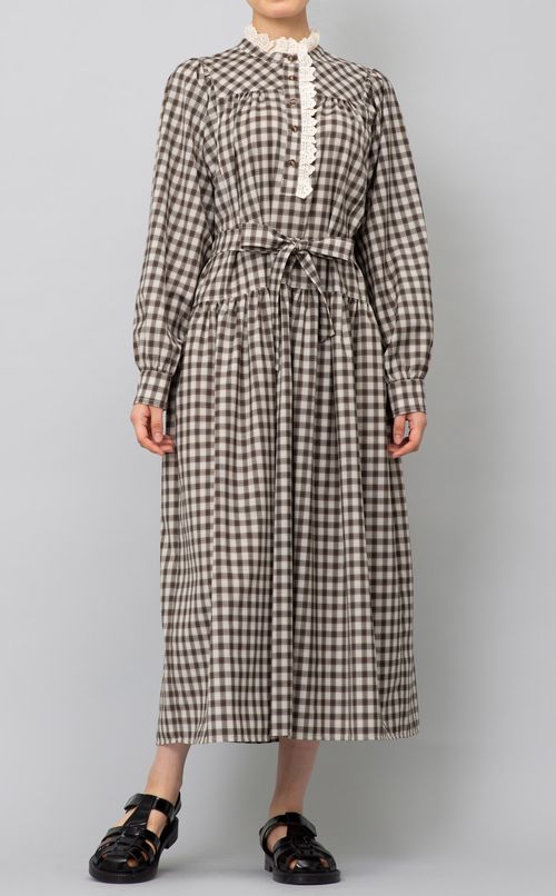 チェックプルオーバーフリルワンピース