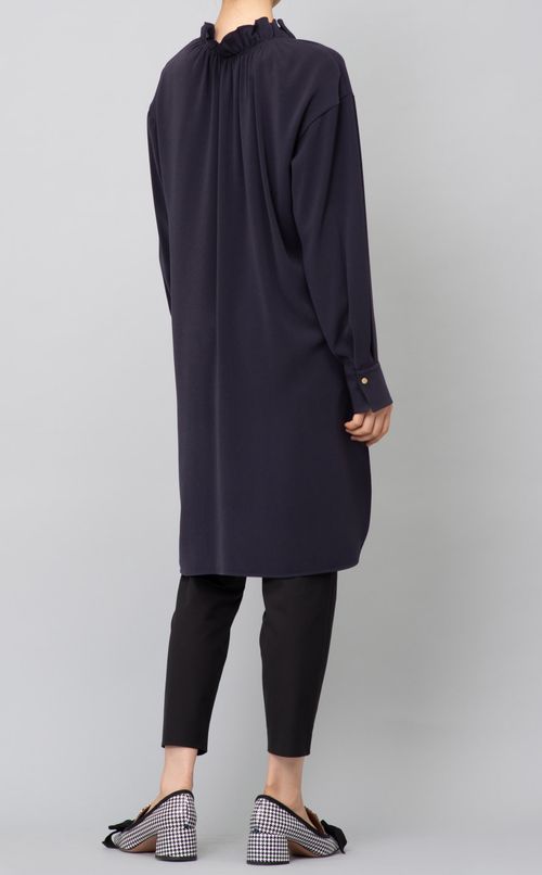 アシンメトリーフリルネックブラウス