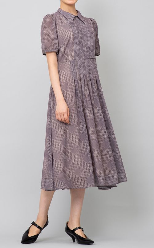 シャツカラーチェックワンピース
