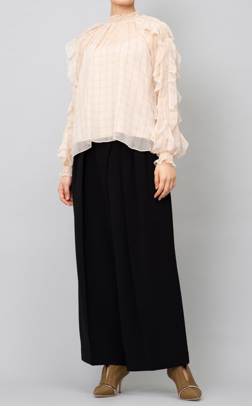 チェックプリントフリルブラウス