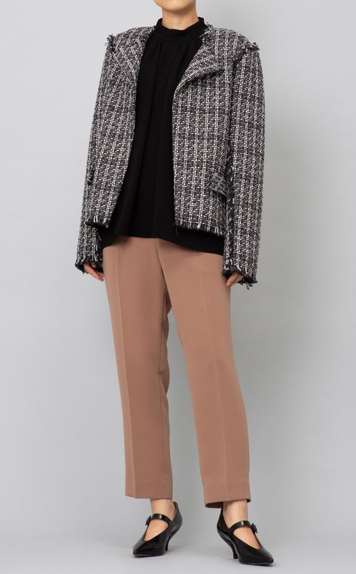 スタンドカラーフレアブラウス