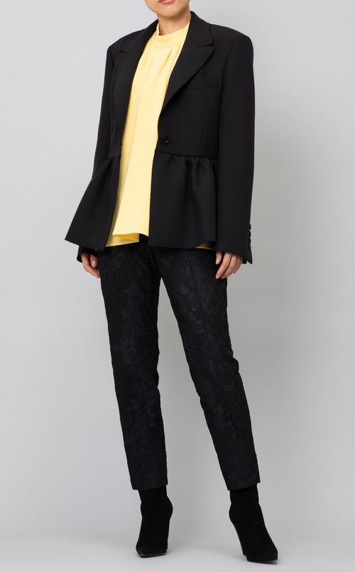 スタンドカラーフレアブラウス