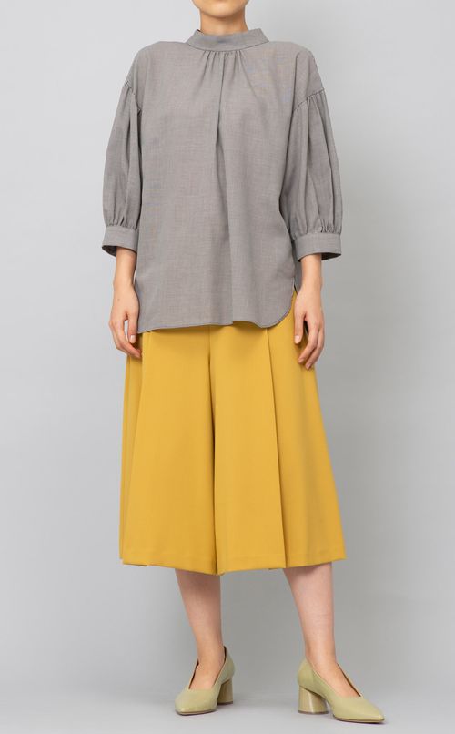 バックリボンチェックパフスリーブブラウス