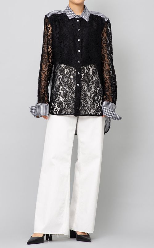 フロントレースチェックロングシャツ