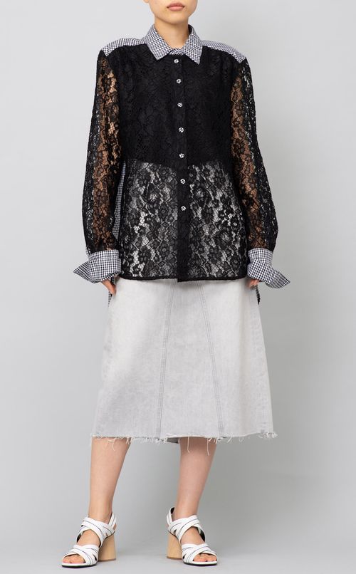 フロントレースチェックロングシャツ
