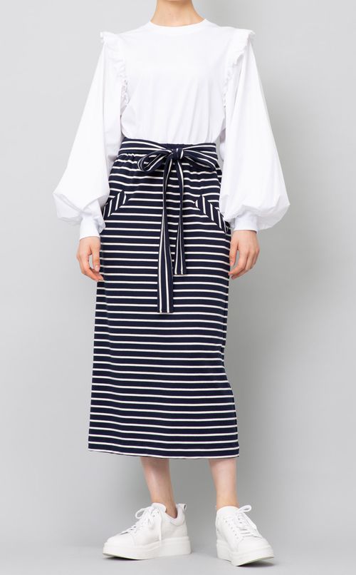 ウエストリボンボーダースカート