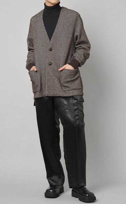 チドリ柄チェックノーカラージャケット