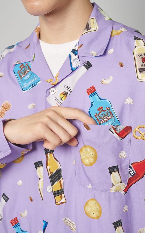 ボトル柄ロングスリーブアロハシャツ