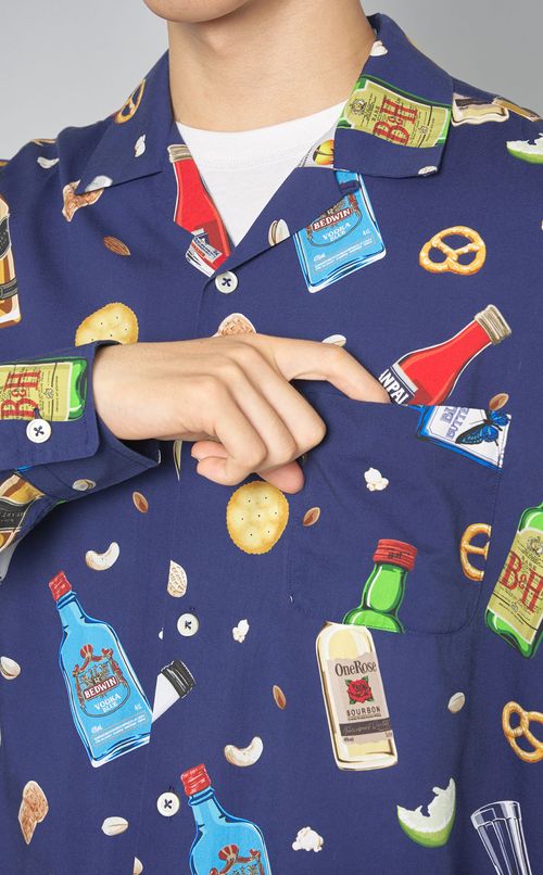 ボトル柄ロングスリーブアロハシャツ