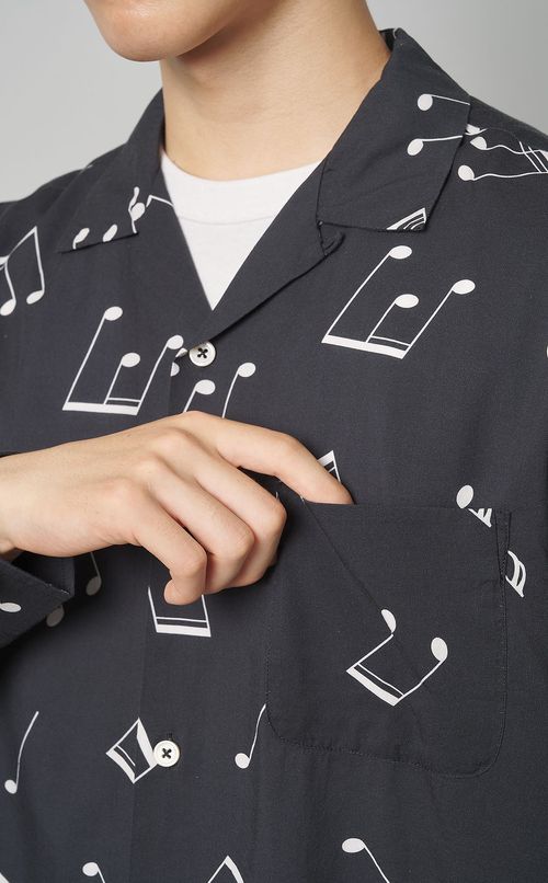 音符柄ロングスリーブアロハシャツ