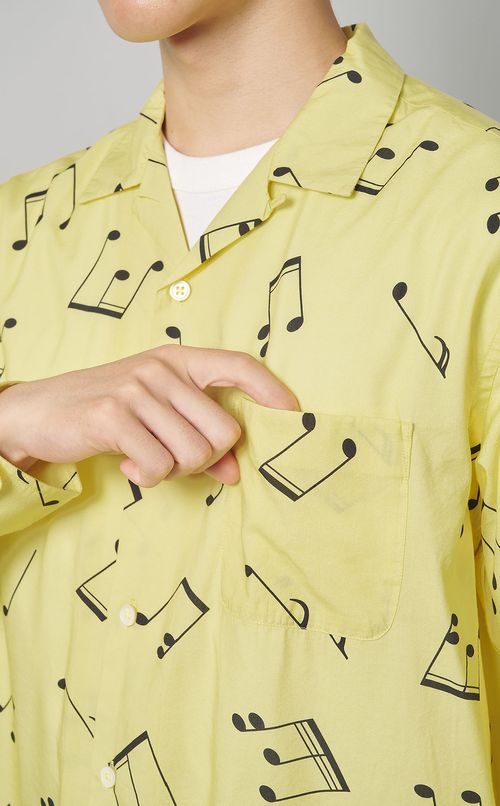 音符柄ロングスリーブアロハシャツ