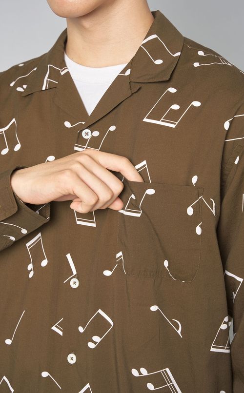 音符柄ロングスリーブアロハシャツ