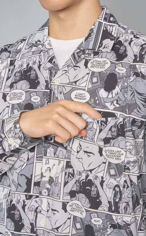 コミック柄ロングスリーブアロハシャツ